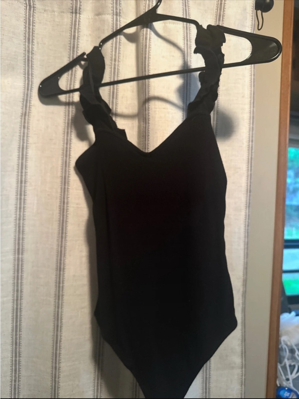 Blue Rain Black Ruffled-Strap Bodysuit